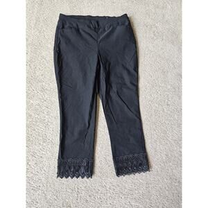 Chico's Stretch Pants Crochet lace hem Black Size 15P U.S. size 10P Womens